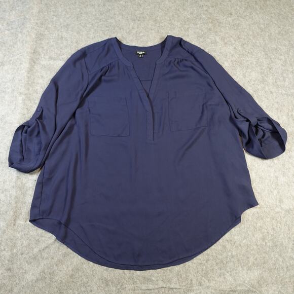 Torrid Top Womens 3X Harper Popover Roll Tab Sleeve Office Career Navy Blue - Picture 1 of 9